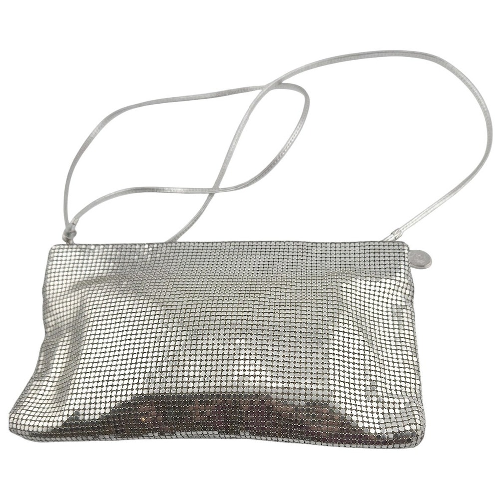 Whiting & Davis Crossbody Bag Women Silver Metal Mesh Disco Glam Evening Clutch